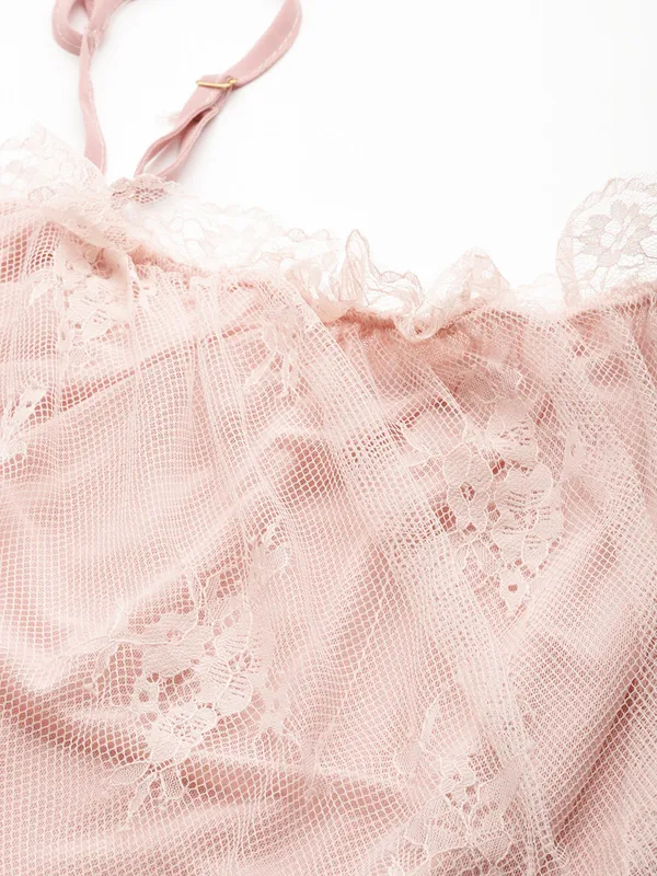 Beige_Babydoll_Lingerie/Nighty_With_Full_Lace_Fabric_And_Thong_Panty