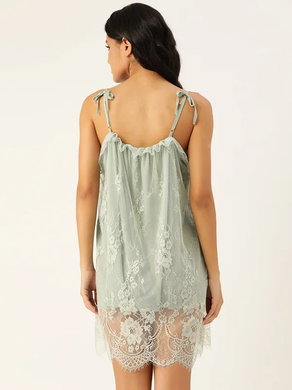 Green_Babydoll_Lingerie/Nighty_With_Full_Lace_Fabric_And_Thong_Panty
