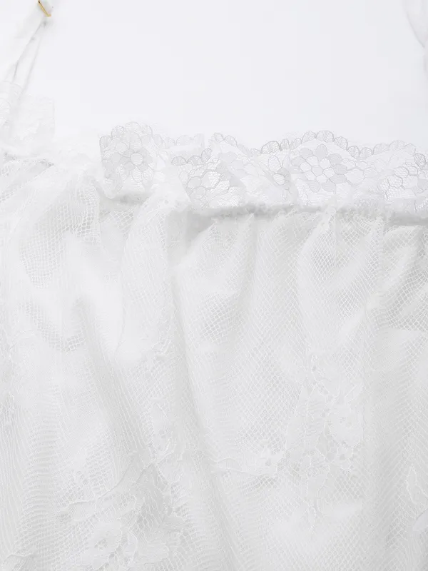 White_Babydoll_Lingerie/Nighty_With_Full_Lace_Fabric_And_Thong_Panty