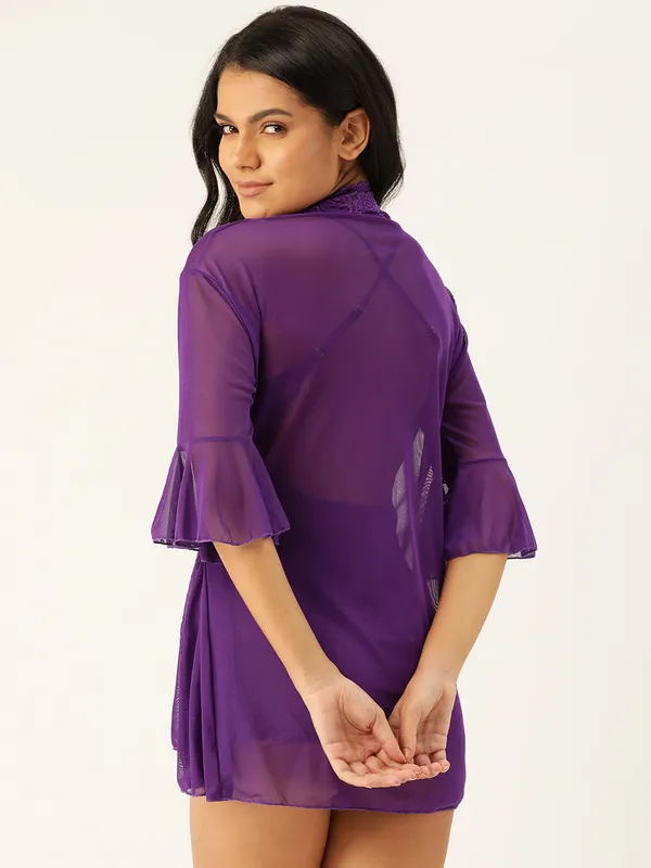 Purple_Solid_Satin_Finish_Babydoll_With_Robe_&_Briefs