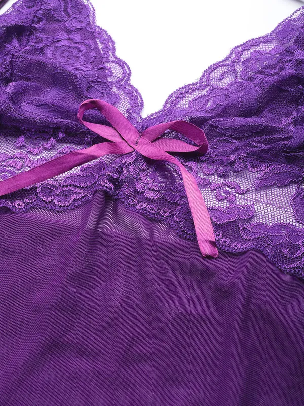 Purple_Solid_Satin_Finish_Babydoll_With_Robe_&_Briefs