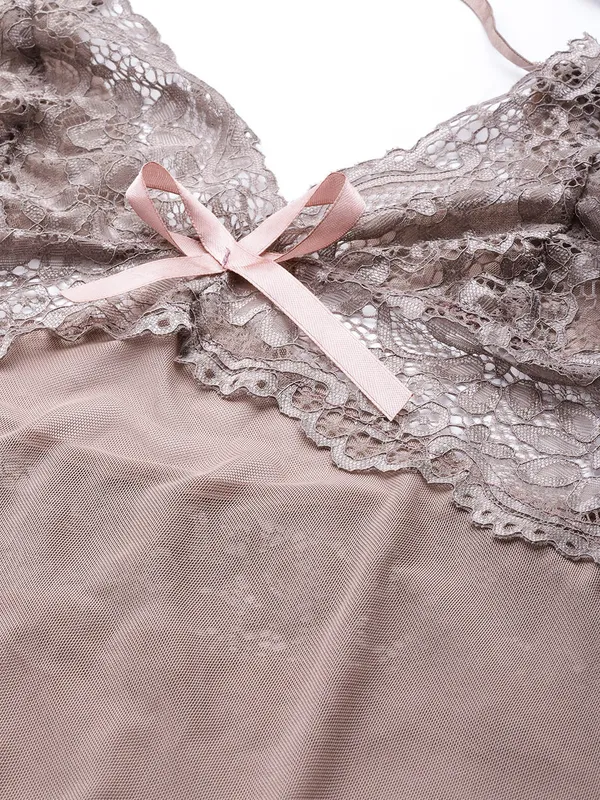 Brown_Solid_Satin_Finish_Babydoll_With_Robe_&_Briefs