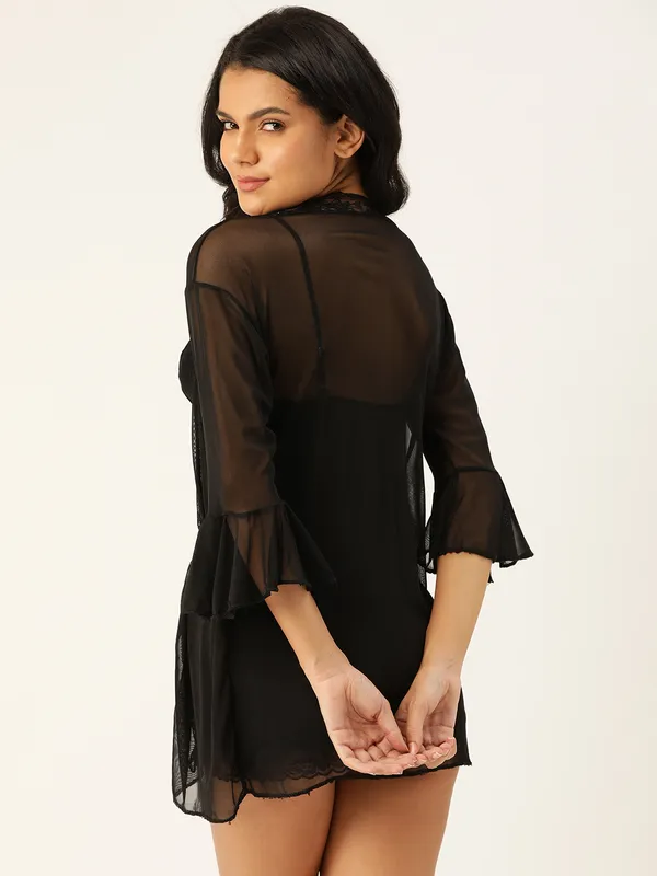 Black_Solid_Satin_Finish_Babydoll_With_Robe_&_Briefs