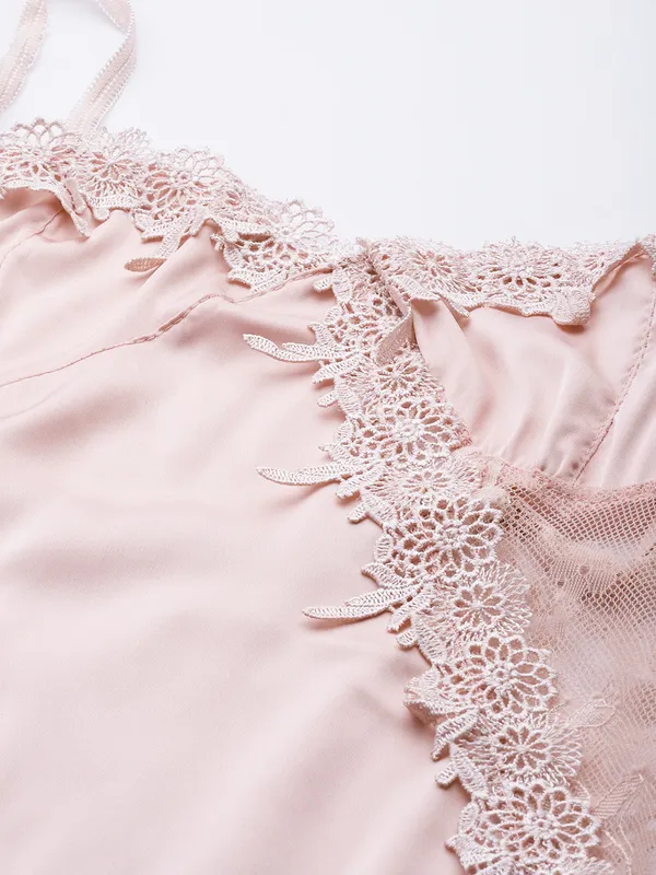 Peach_Babydoll_Lingerie/Nighty_With_Lace_Fabric_And_Thong_Panty