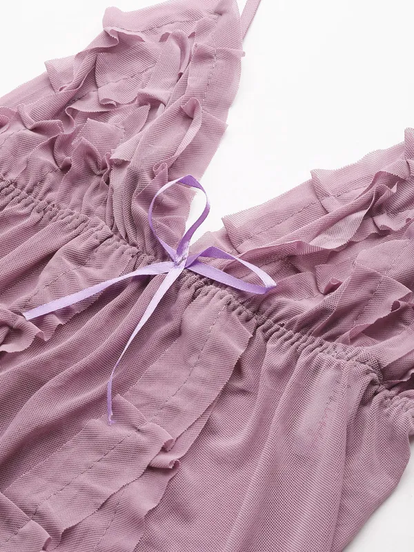Light_Purple_Babydoll_Lingerie/Nighty_With_Net_Fabric_And_Thong_Panty