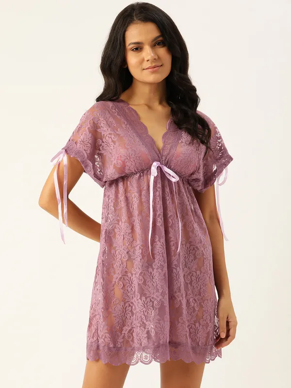 Purple_Lace_Floral_Babydoll_Lingerie/Nighty_With_Thong_Panty