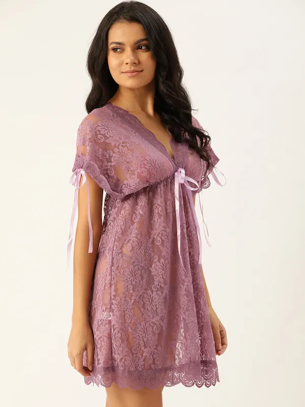 Purple_Lace_Floral_Babydoll_Lingerie/Nighty_With_Thong_Panty