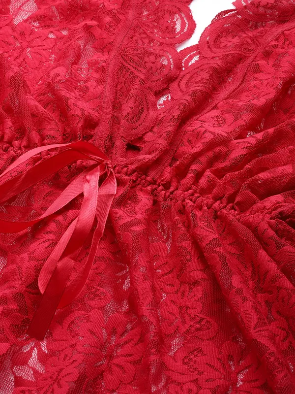 Red_Lace_Floral_Babydoll_Lingerie/Nighty_With_Thong_Panty
