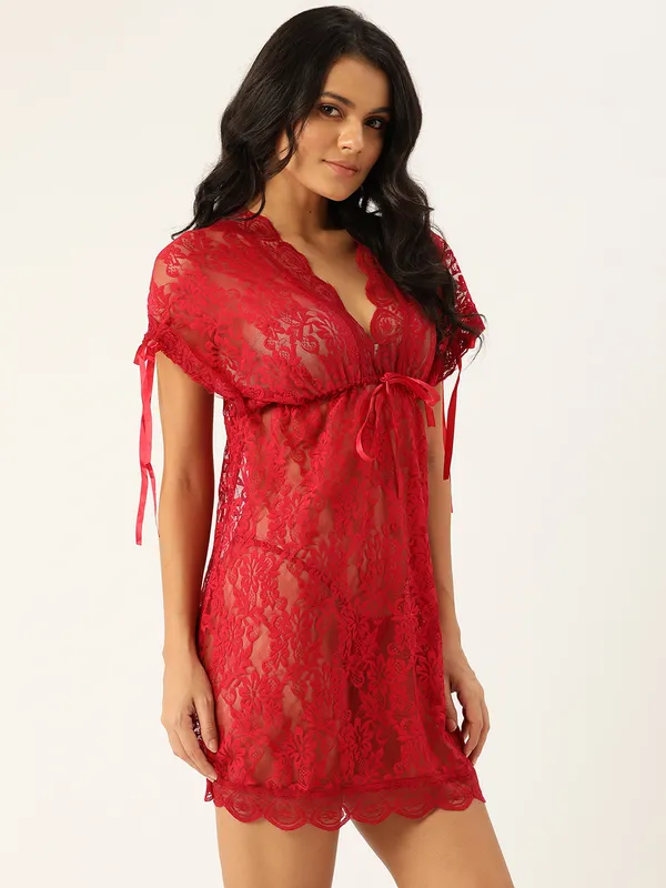 Red_Lace_Floral_Babydoll_Lingerie/Nighty_With_Thong_Panty