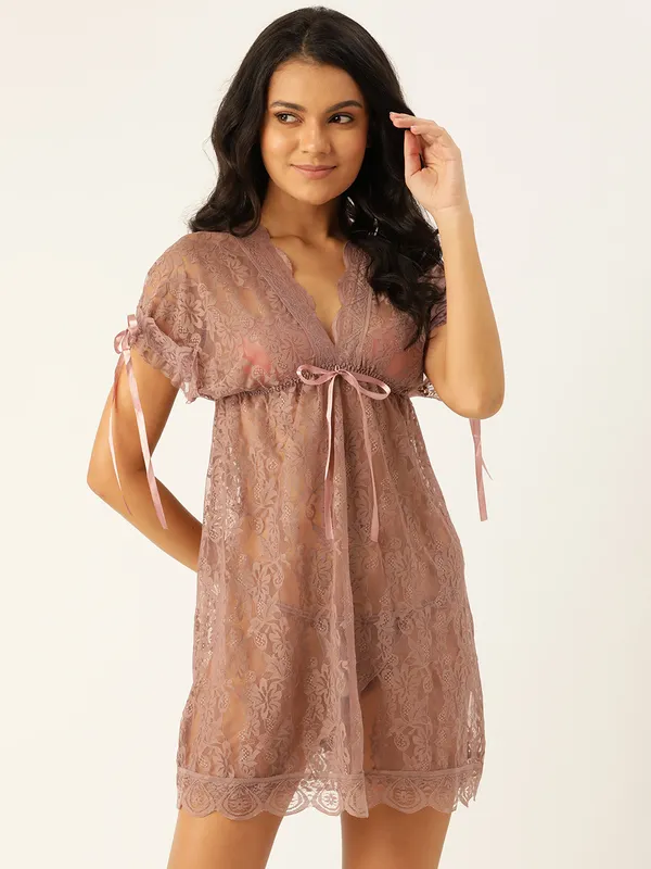Brown_Lace_Floral_Babydoll_Lingerie/Nighty_With_Thong_Panty