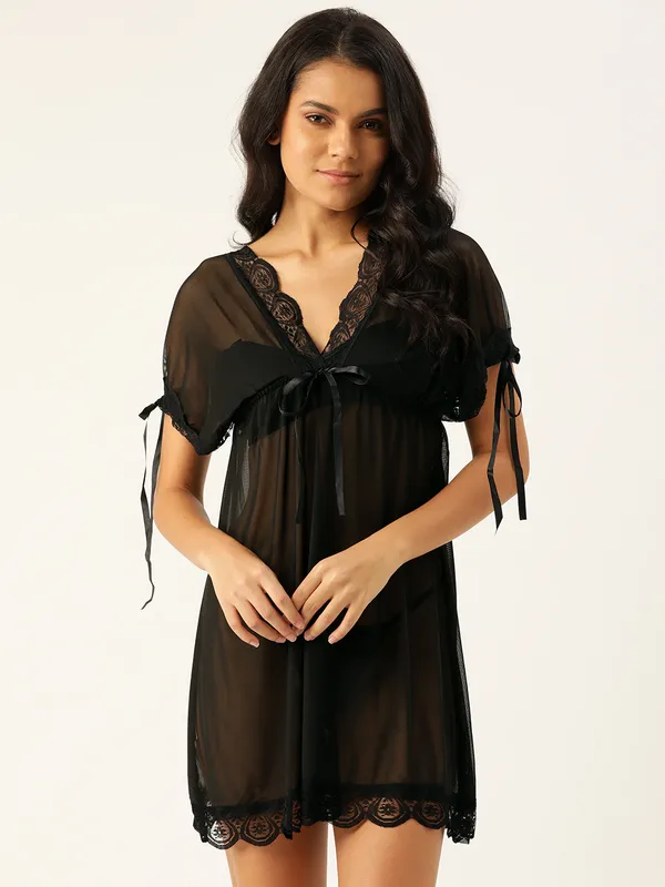 Black_Net_Fabric_Babydoll_Lingerie/Nighty_With_Thong_Panty