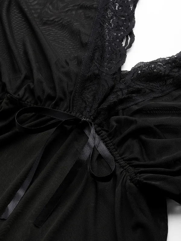 Black_Net_Fabric_Babydoll_Lingerie/Nighty_With_Thong_Panty