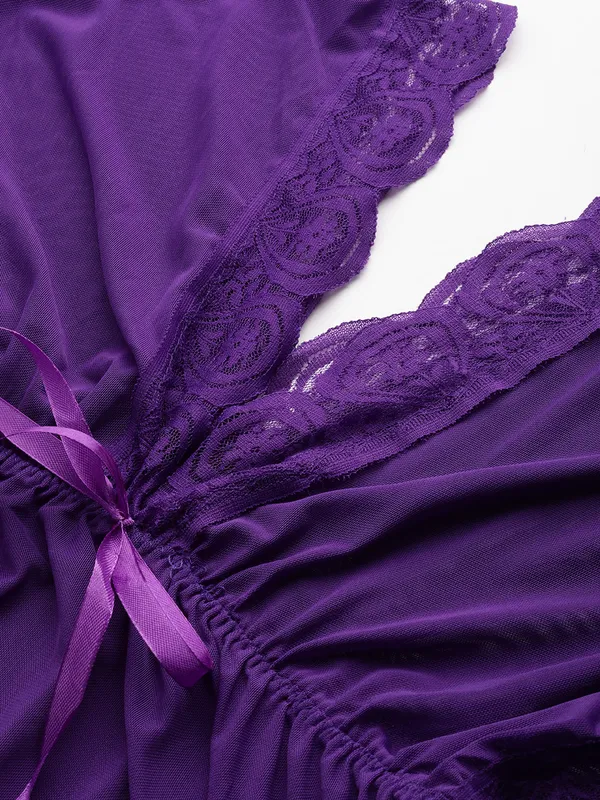 Dark_Purple_Net_Fabric_Babydoll_Lingerie/Nighty_With_Thong_Panty