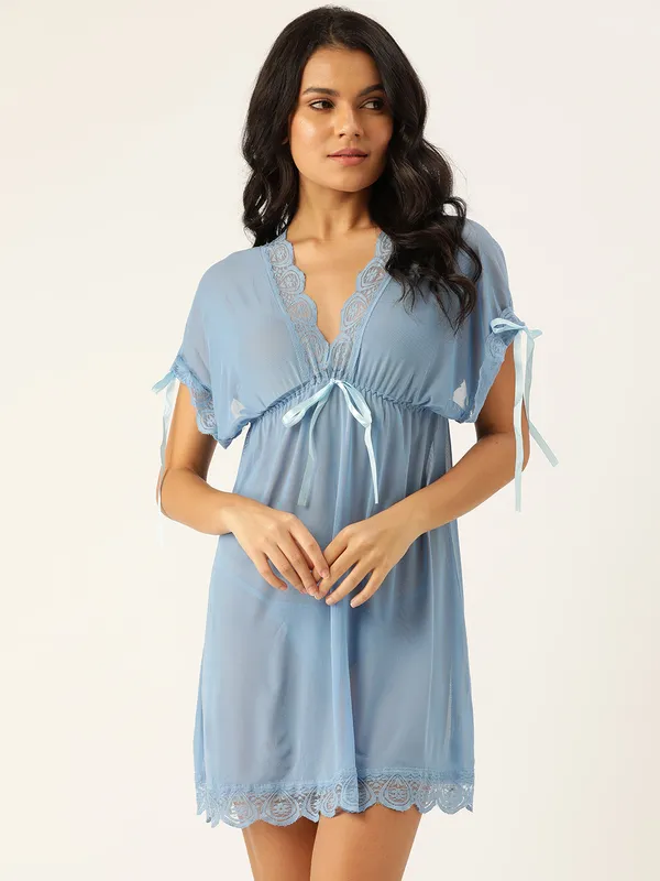 Sky_Blue_Net_Fabric_Babydoll_Lingerie/Nighty_With_Thong_Panty