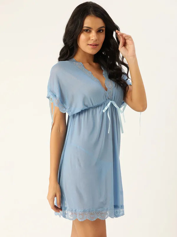 Sky_Blue_Net_Fabric_Babydoll_Lingerie/Nighty_With_Thong_Panty