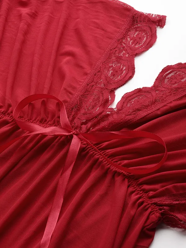 Red_Net_Fabric_Babydoll_Lingerie/Nighty_With_Thong_Panty