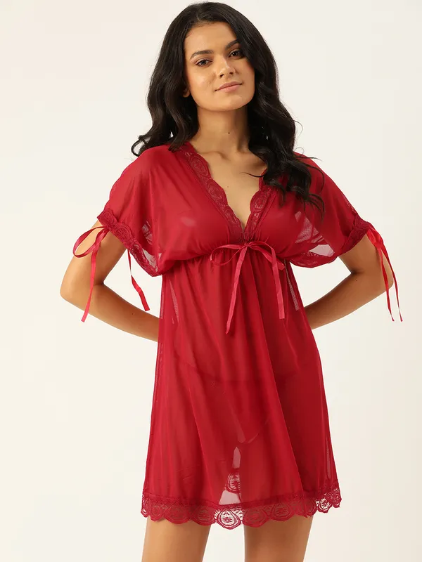 Red_Net_Fabric_Babydoll_Lingerie/Nighty_With_Thong_Panty