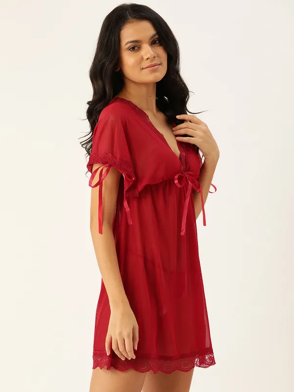 Red_Net_Fabric_Babydoll_Lingerie/Nighty_With_Thong_Panty