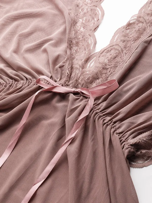 Brown_Net_Fabric_Babydoll_Lingerie/Nighty_With_Thong_Panty