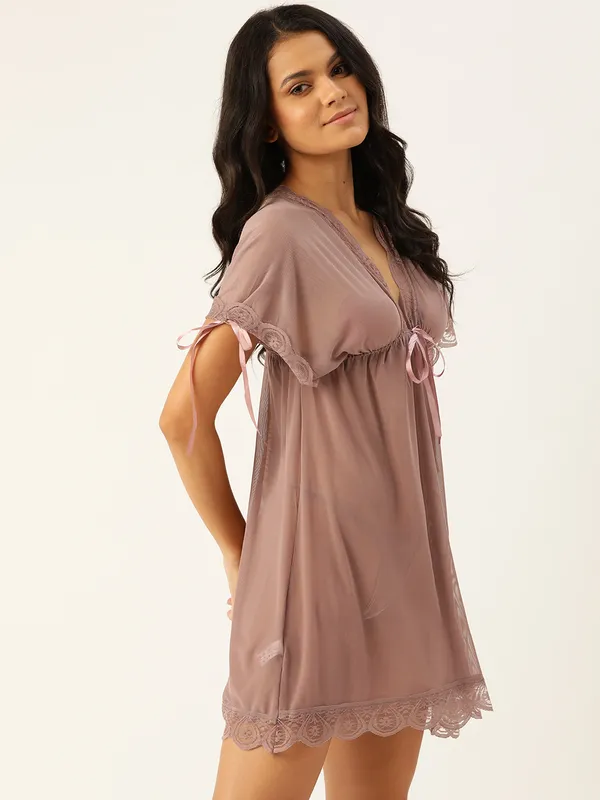 Brown_Net_Fabric_Babydoll_Lingerie/Nighty_With_Thong_Panty