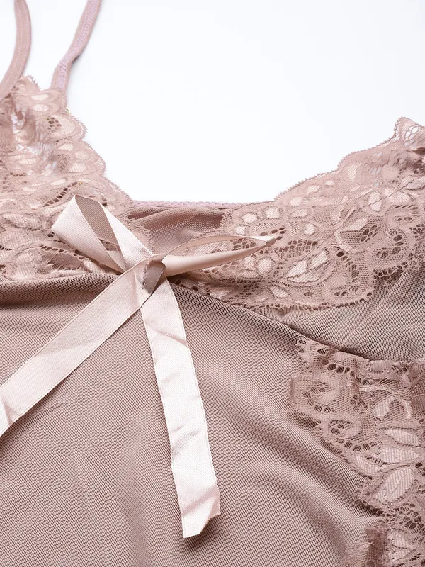 Brown_Solid_Satin_Finish_Babydoll_With_Robe_&_Thong