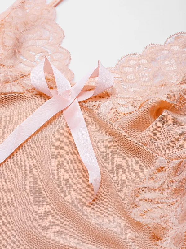 Peach_Solid_Satin_Finish_Babydoll_With_Robe_&_Thong