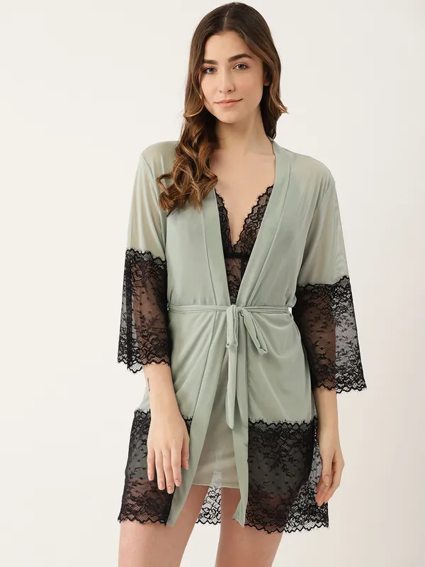 Green_Solid_Satin_Finish_Babydoll_With_Robe_&_Thong