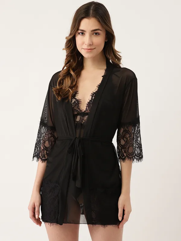 Black_Solid_Satin_Finish_Babydoll_With_Robe_&_Thong