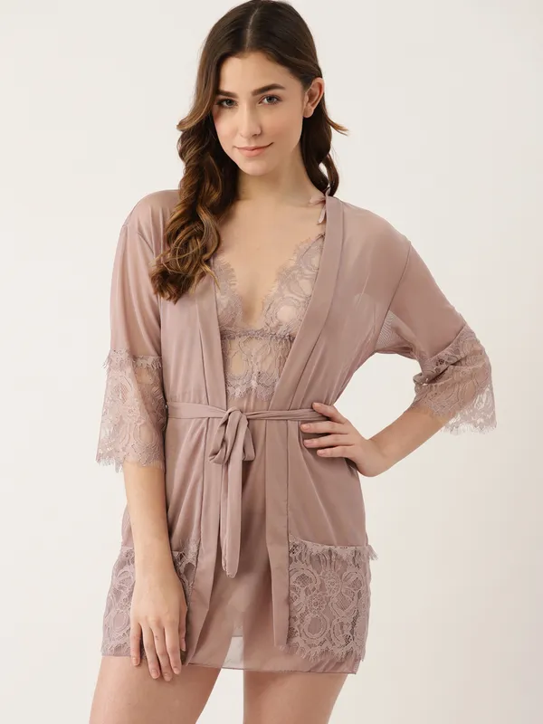 Brown_Solid_Satin_Finish_Babydoll_With_Robe_&_Thong