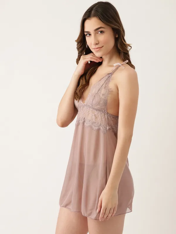 Brown_Solid_Satin_Finish_Babydoll_With_Robe_&_Thong