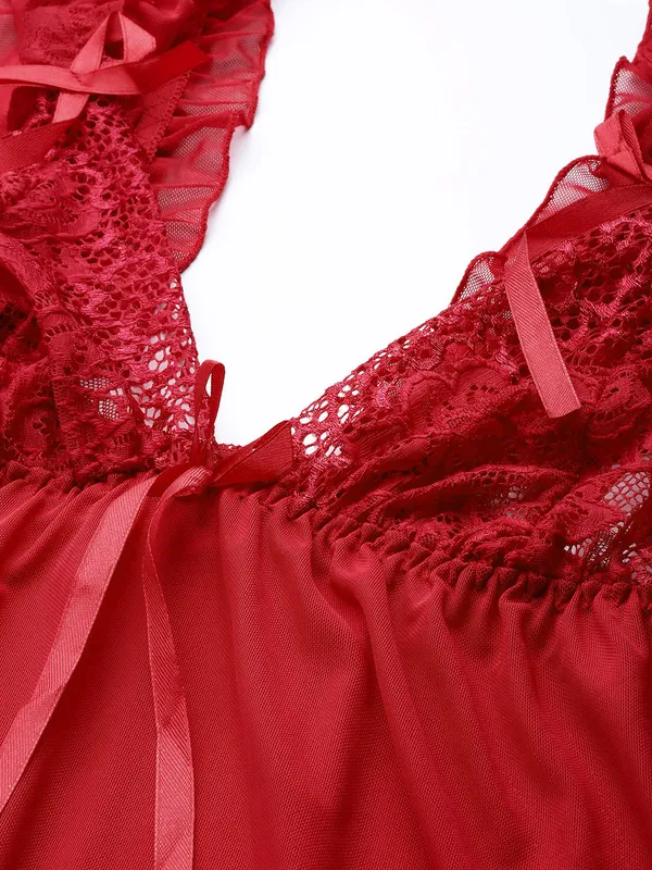 Red_Solid_Satin_Finish_Babydoll_With_Thong
