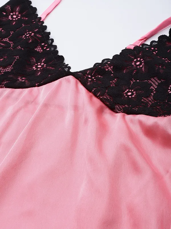 Baby_Pink_Satin_Nightwear/_Nighty_With_Lace_For_Women