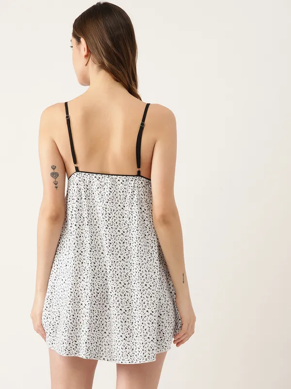 White_Floral_Printed_Babydoll_Lingerie/Nighty_With_Thong_Panty