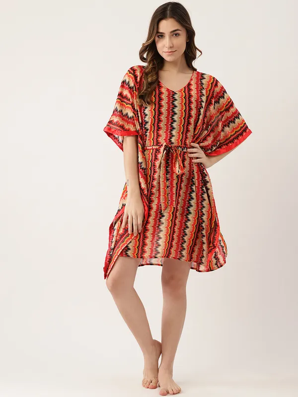 Red_Printed_Kaftan_Nighty/_Nightwear_For_Women