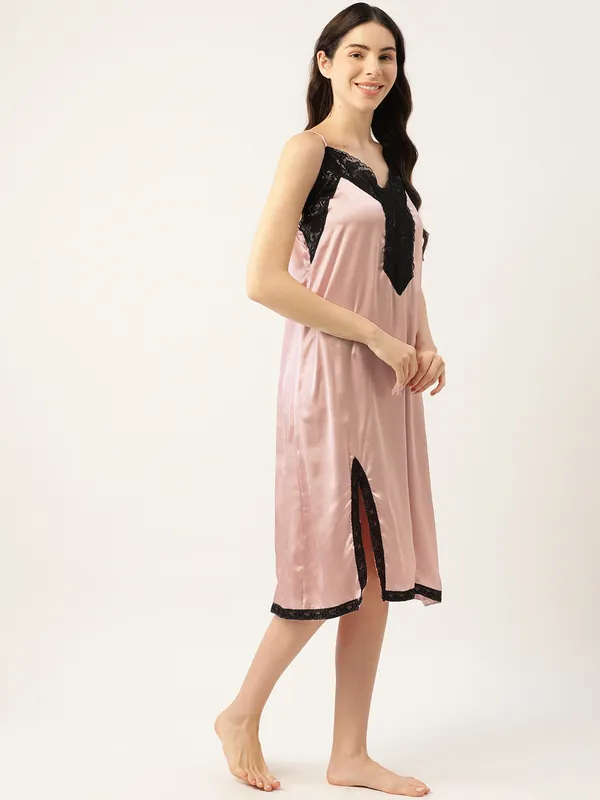 Rust_Satin_Nightwear/Nightsuit_And_Matching_Robe_With_Lace