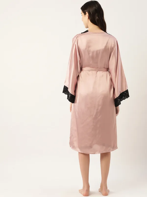 Rust_Satin_Nightwear/Nightsuit_And_Matching_Robe_With_Lace