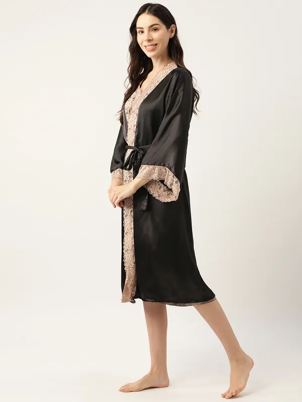 Black_Satin_Nightwear/Nightsuitand_Matching_Robe_With_Lace