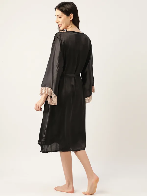 Black_Satin_Nightwear/Nightsuitand_Matching_Robe_With_Lace
