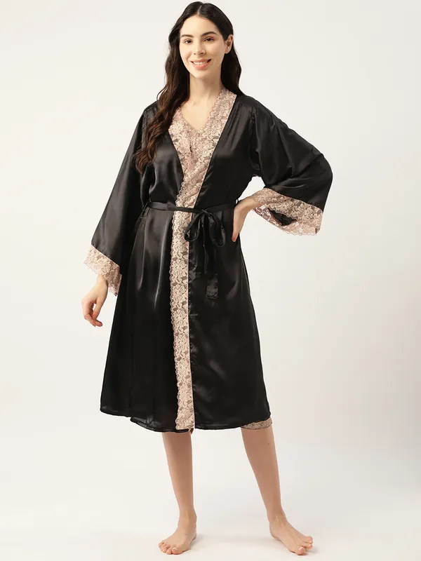 Black_Satin_Nightwear/Nightsuitand_Matching_Robe_With_Lace