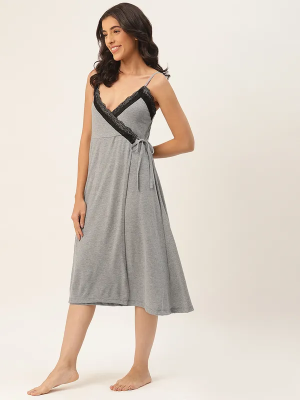 Grey_Solid_Finish_Nightwear/_Nighty_With_Modal_Fabric_And_Lace_For_Women