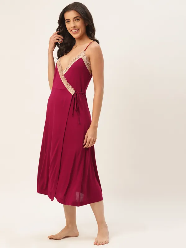 Maroon_Solid_Finish_Nightwear/_Nighty_With_Modal_Fabric_And_Lace_For_Women