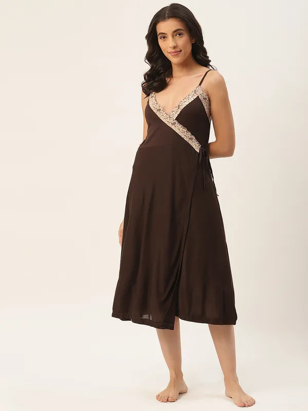 Dark_Brown_Solid_Finish_Nightwear/_Nighty_With_Modal_Fabric_And_Lace_For_Women