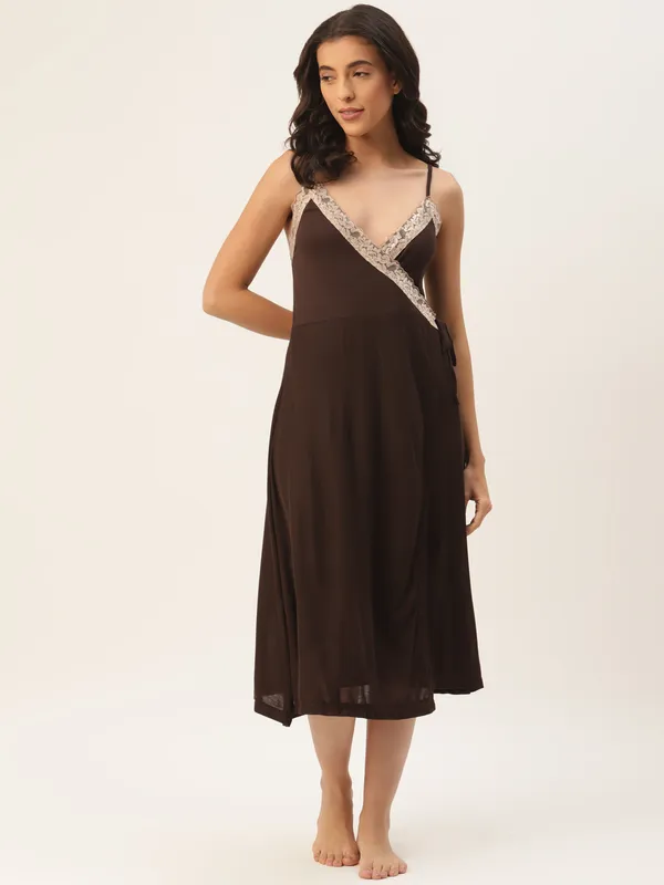 Dark_Brown_Solid_Finish_Nightwear/_Nighty_With_Modal_Fabric_And_Lace_For_Women
