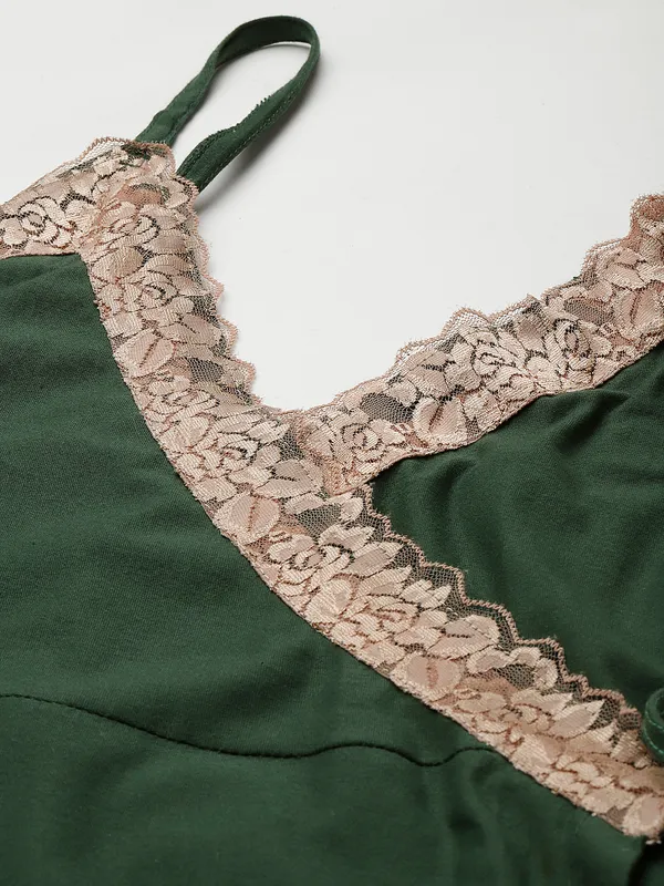 Green_Solid_Finish_Nightwear/_Nighty_With_Cotton_Fabric_And_Lace_For_Women
