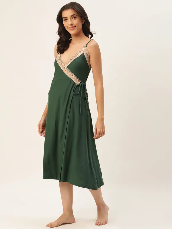 Green_Solid_Finish_Nightwear/_Nighty_With_Cotton_Fabric_And_Lace_For_Women