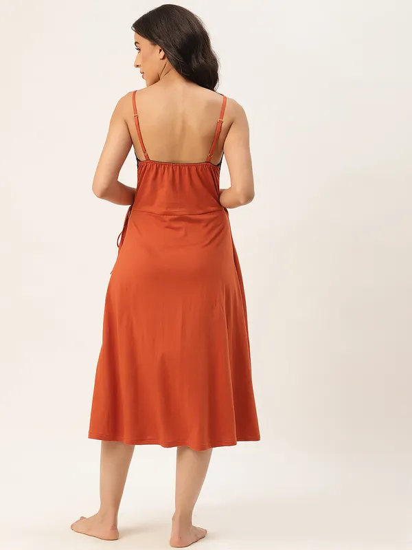 Orange_Solid_Finish_Nightwear/_Nighty_With_Cotton_Fabric_And_Lace_For_Women