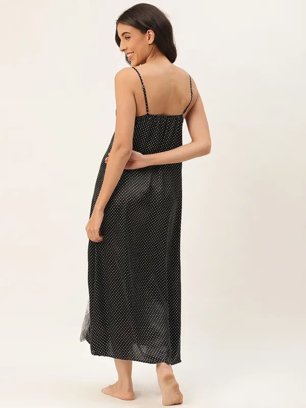 Black_Satin_Nightwear/_Nighty_With_White_Polka_Dots_For_Women