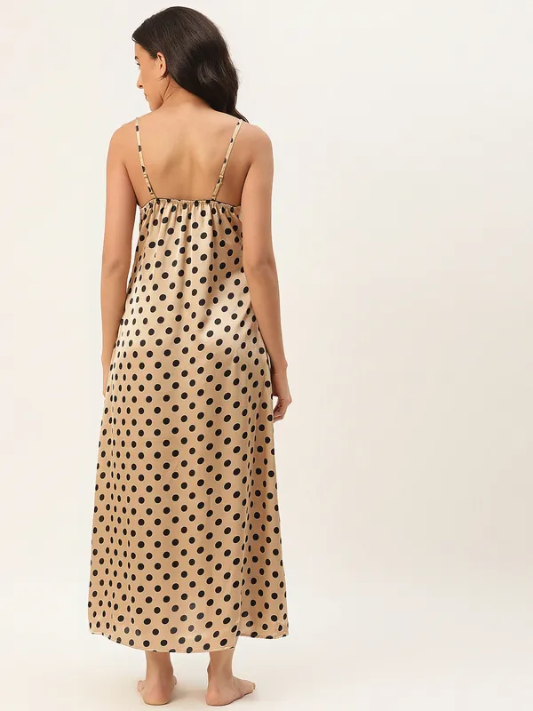 Golden_Satin_Nightwear/_Nighty_With_Black_Polka_Dots_For_Women