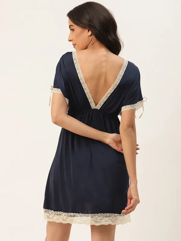 Navy_Blue_Babydoll/Nighty_With_Icy_Silk_Satin_Fabric_And_Matching_Thong