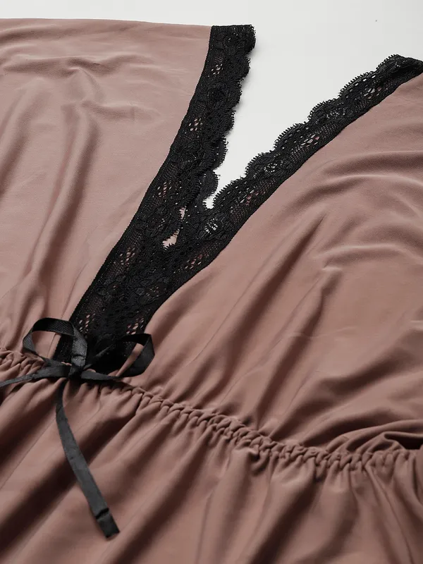 Brown_Babydoll/Nighty_With_Icy_Silk_Satin_Fabric_And_Matching_Thong